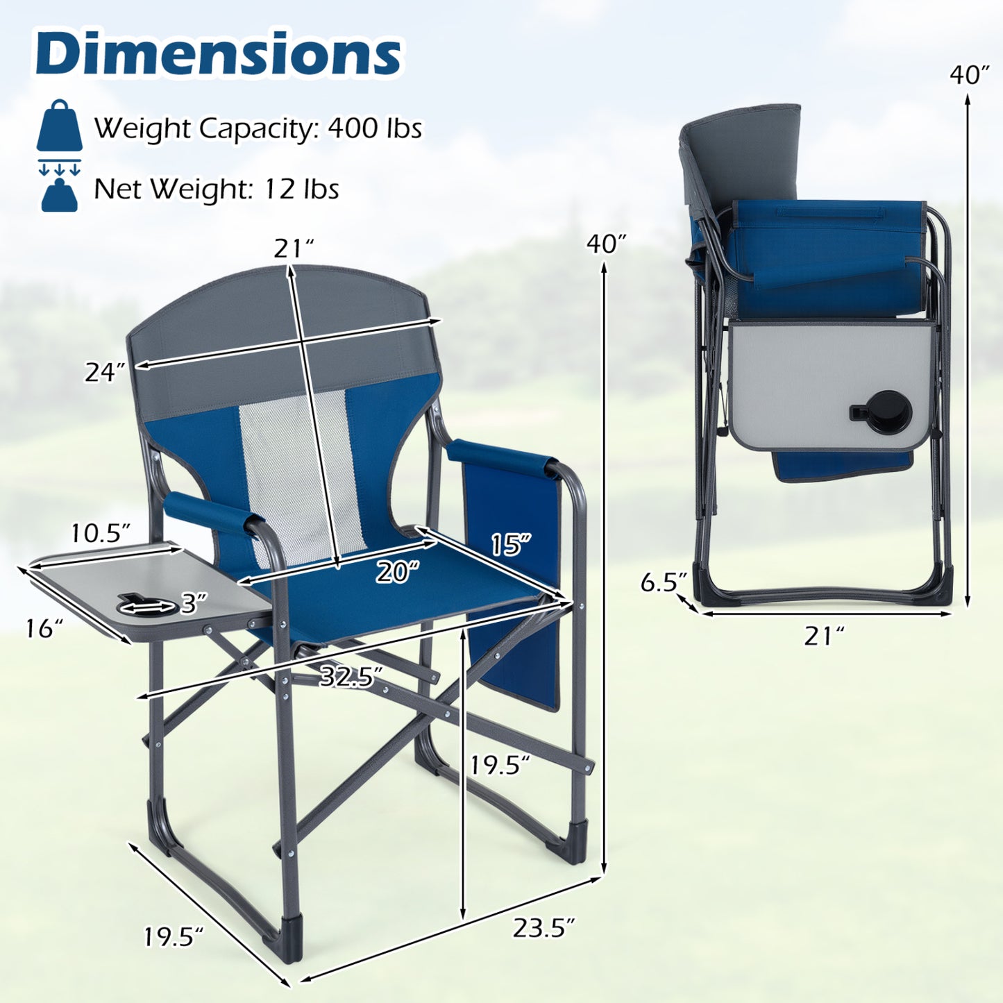 Folding Camping Chair with Side Table and Cup Holder