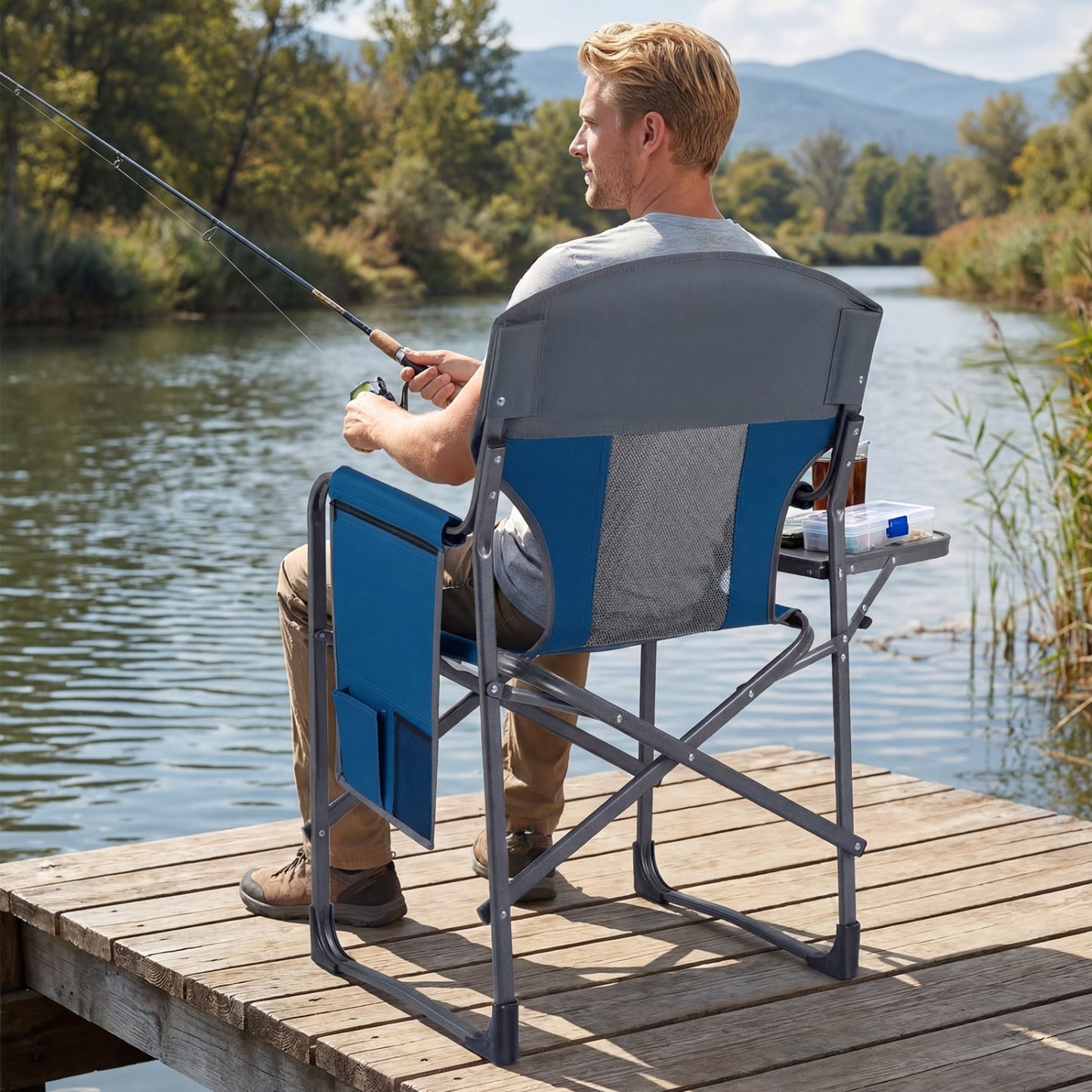 Folding Camping Chair with Side Table and Cup Holder