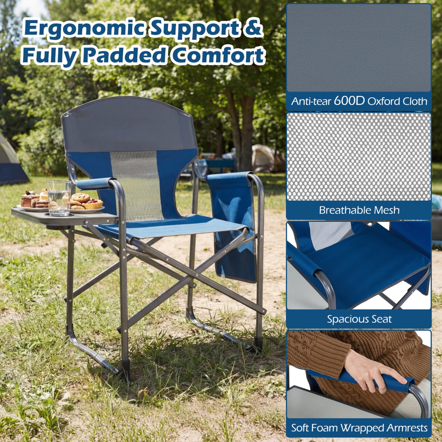 Folding Camping Chair with Side Table and Cup Holder