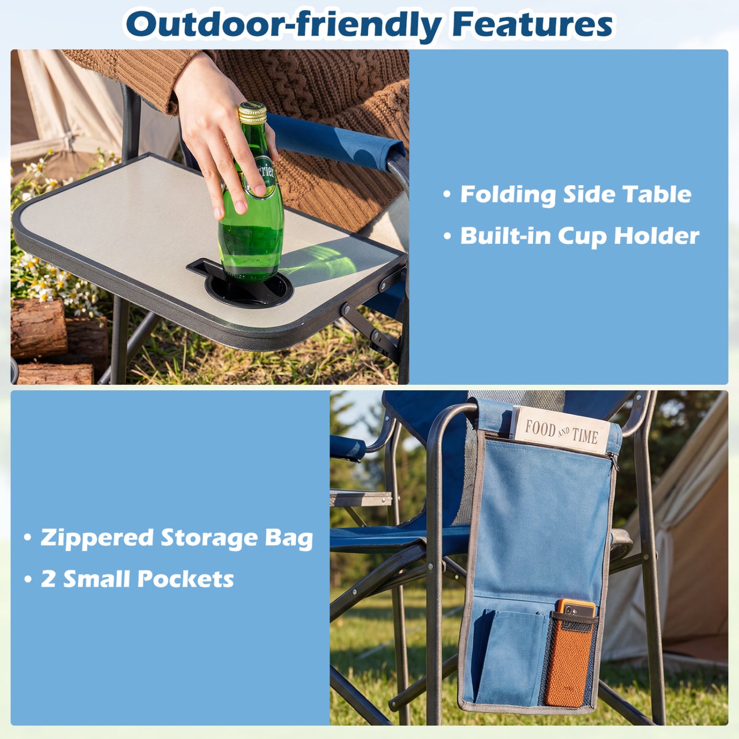 Folding Camping Chair with Side Table and Cup Holder