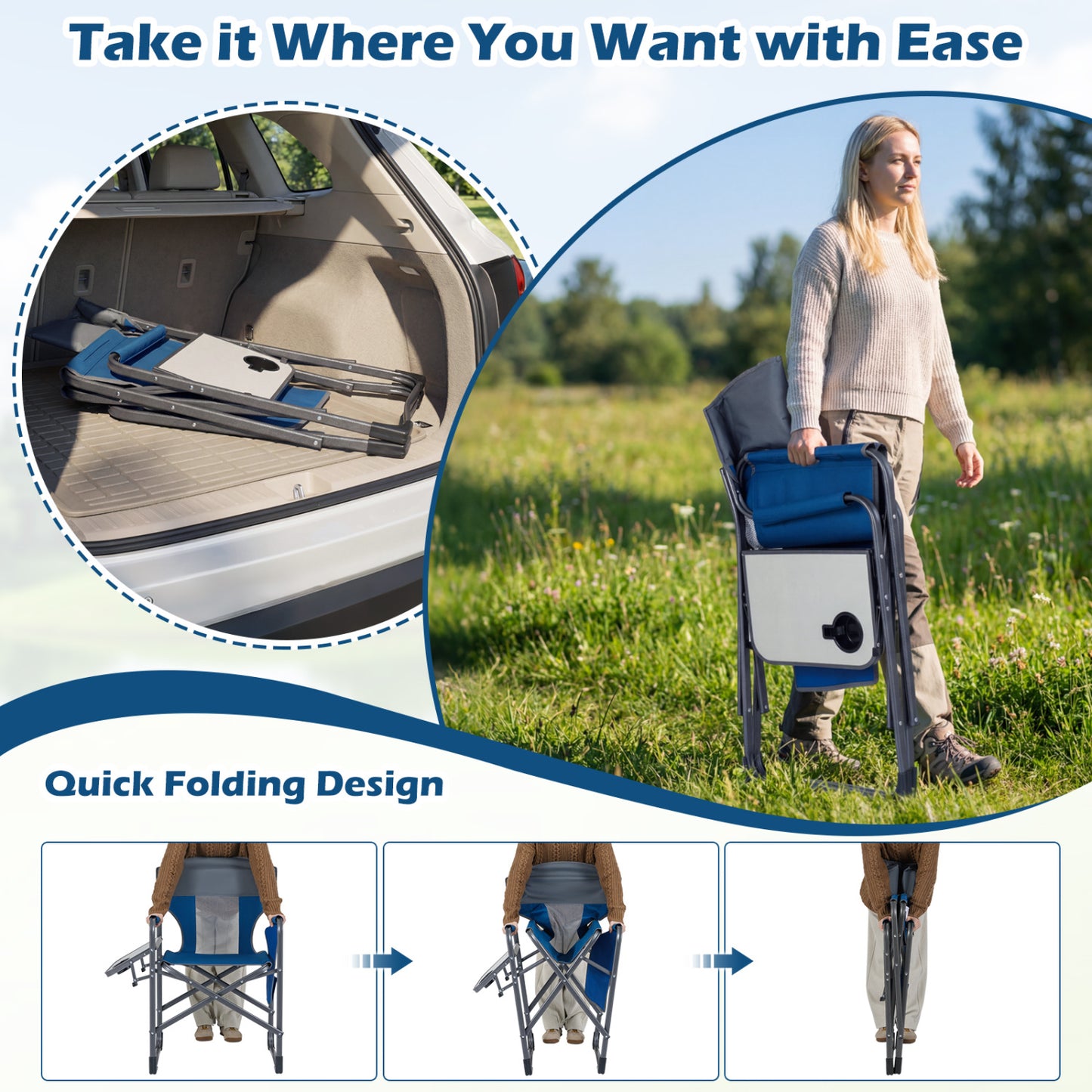 Folding Camping Chair with Side Table and Cup Holder