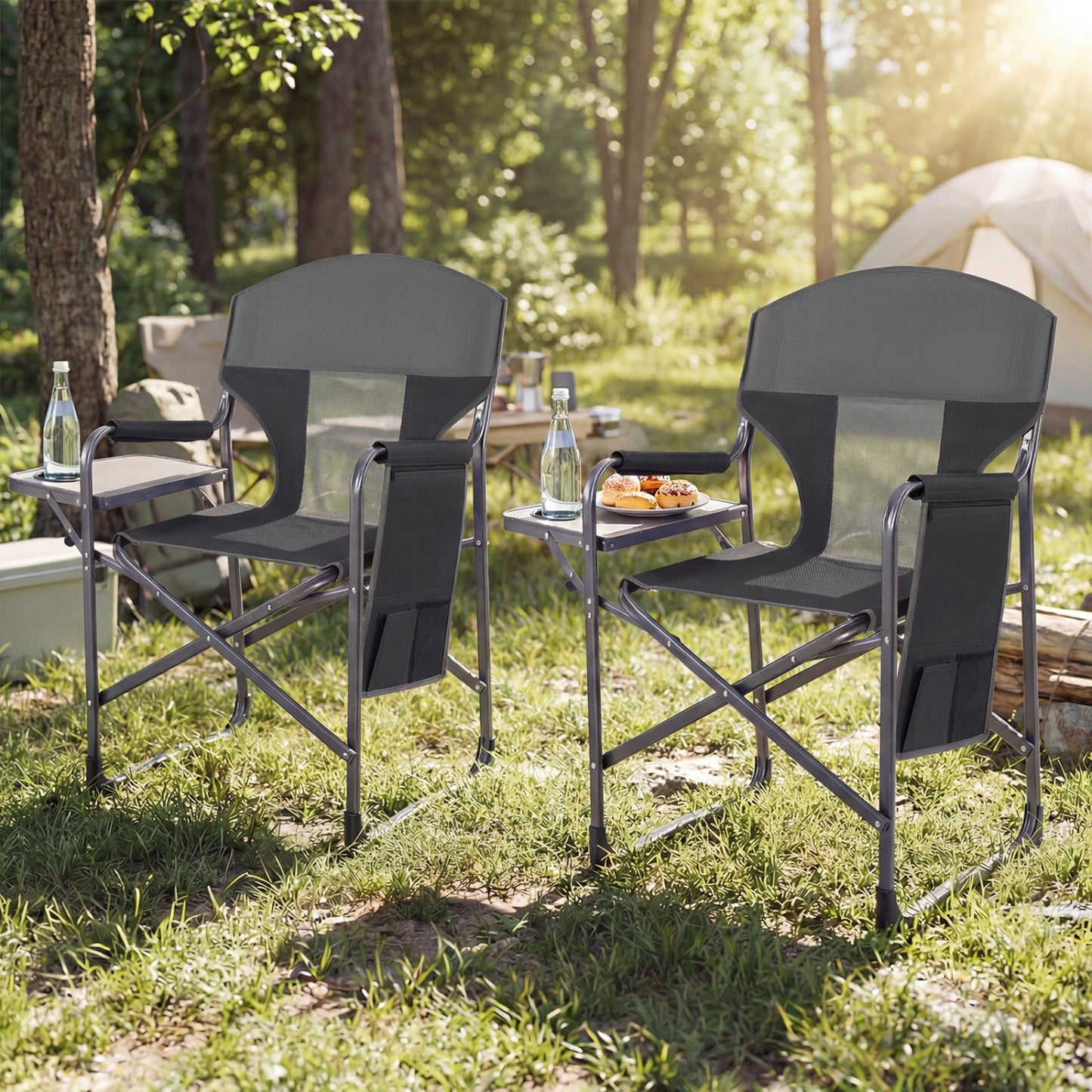 Folding Camping Chair with Side Table and Cup Holder