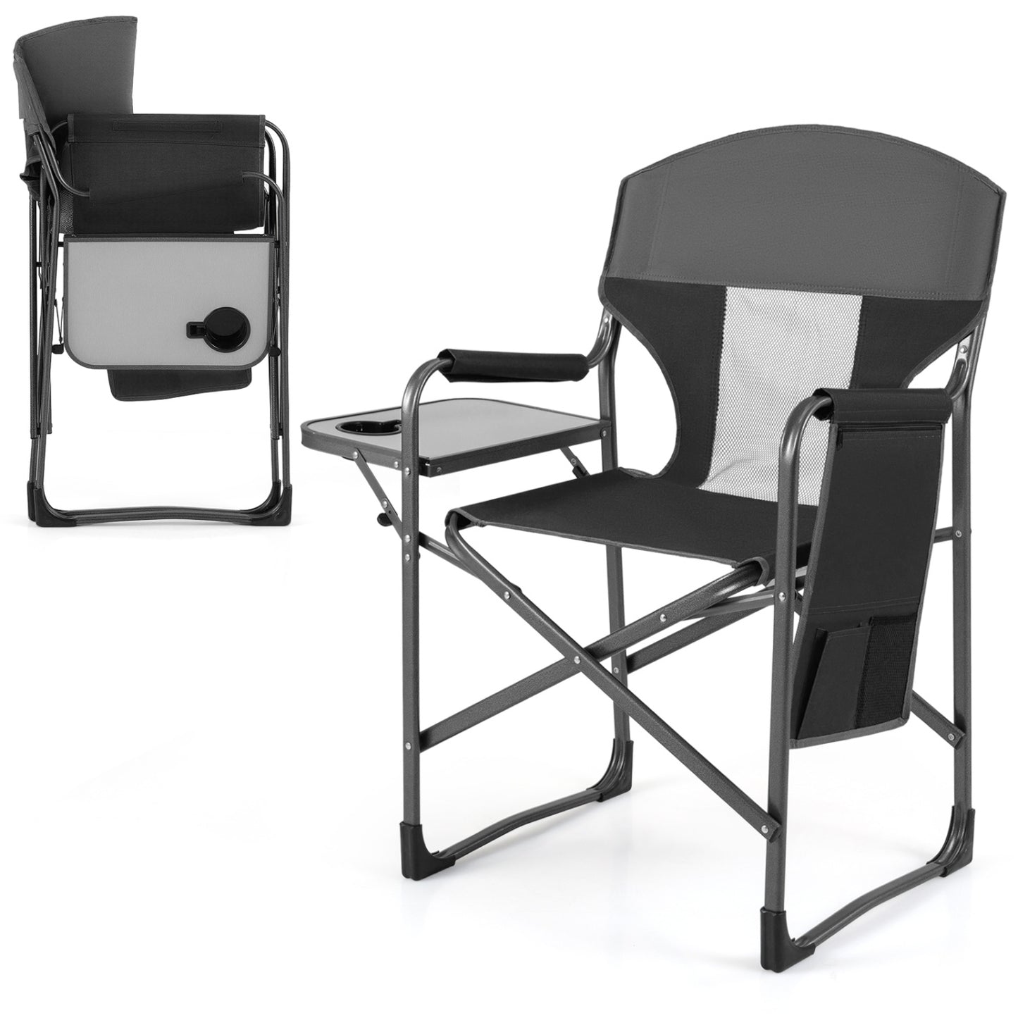 Folding Camping Chair with Side Table and Cup Holder