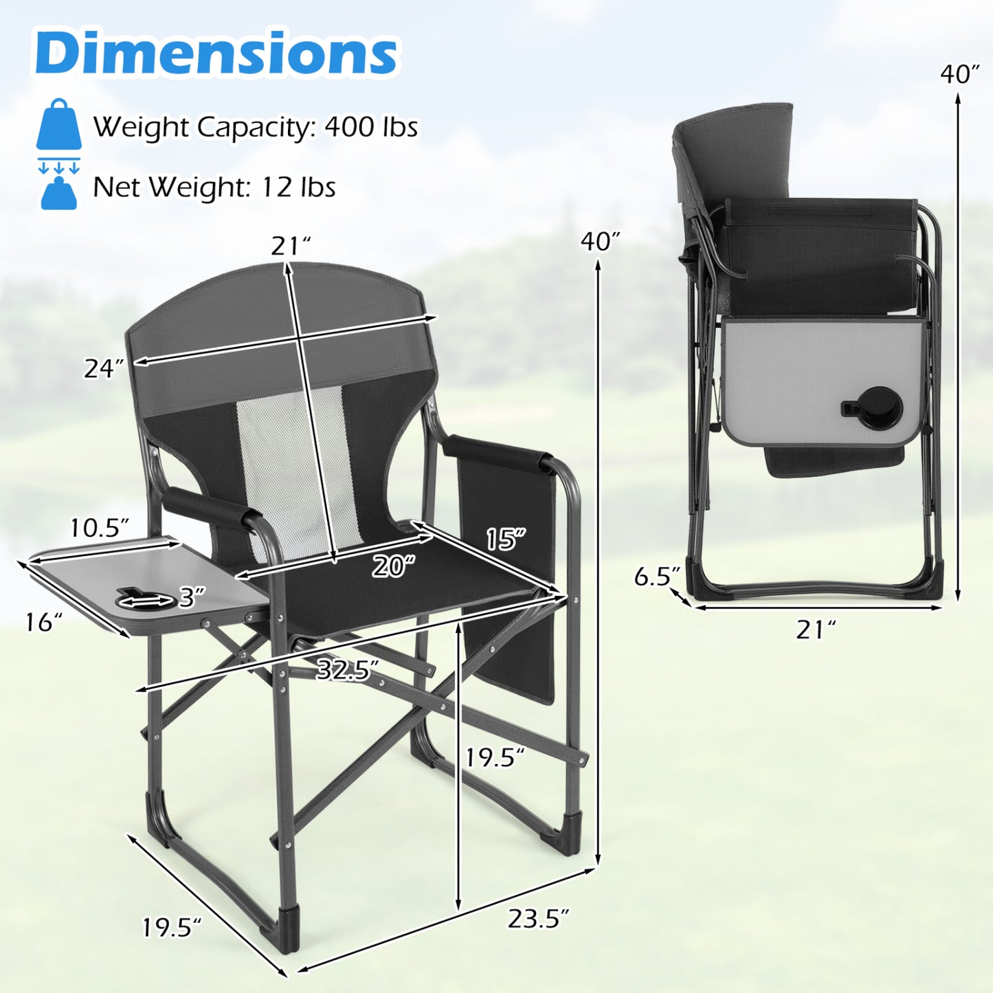 Folding Camping Chair with Side Table and Cup Holder