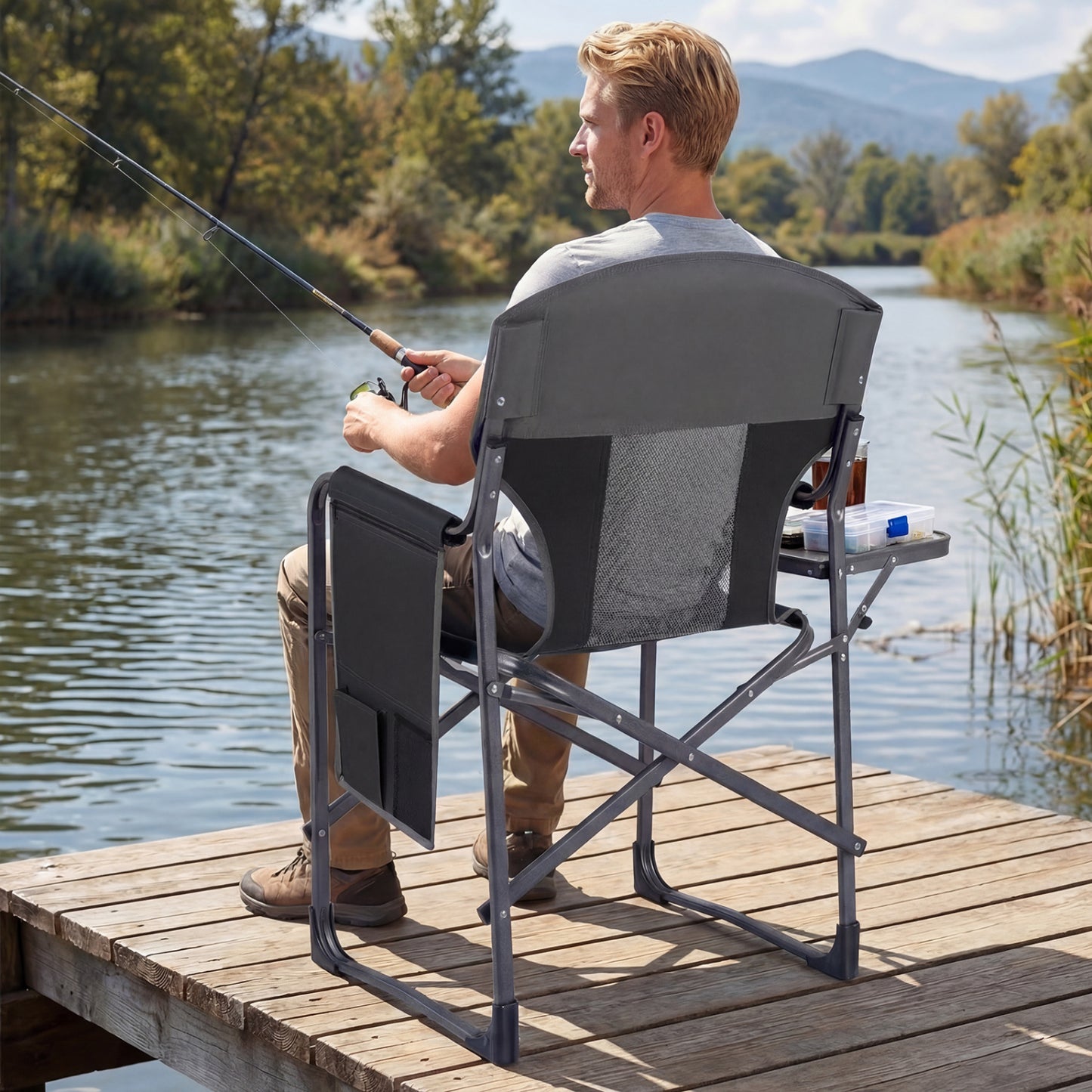 Folding Camping Chair with Side Table and Cup Holder