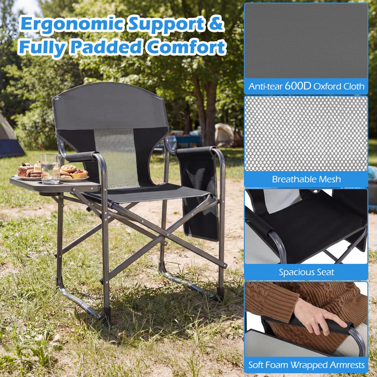 Folding Camping Chair with Side Table and Cup Holder