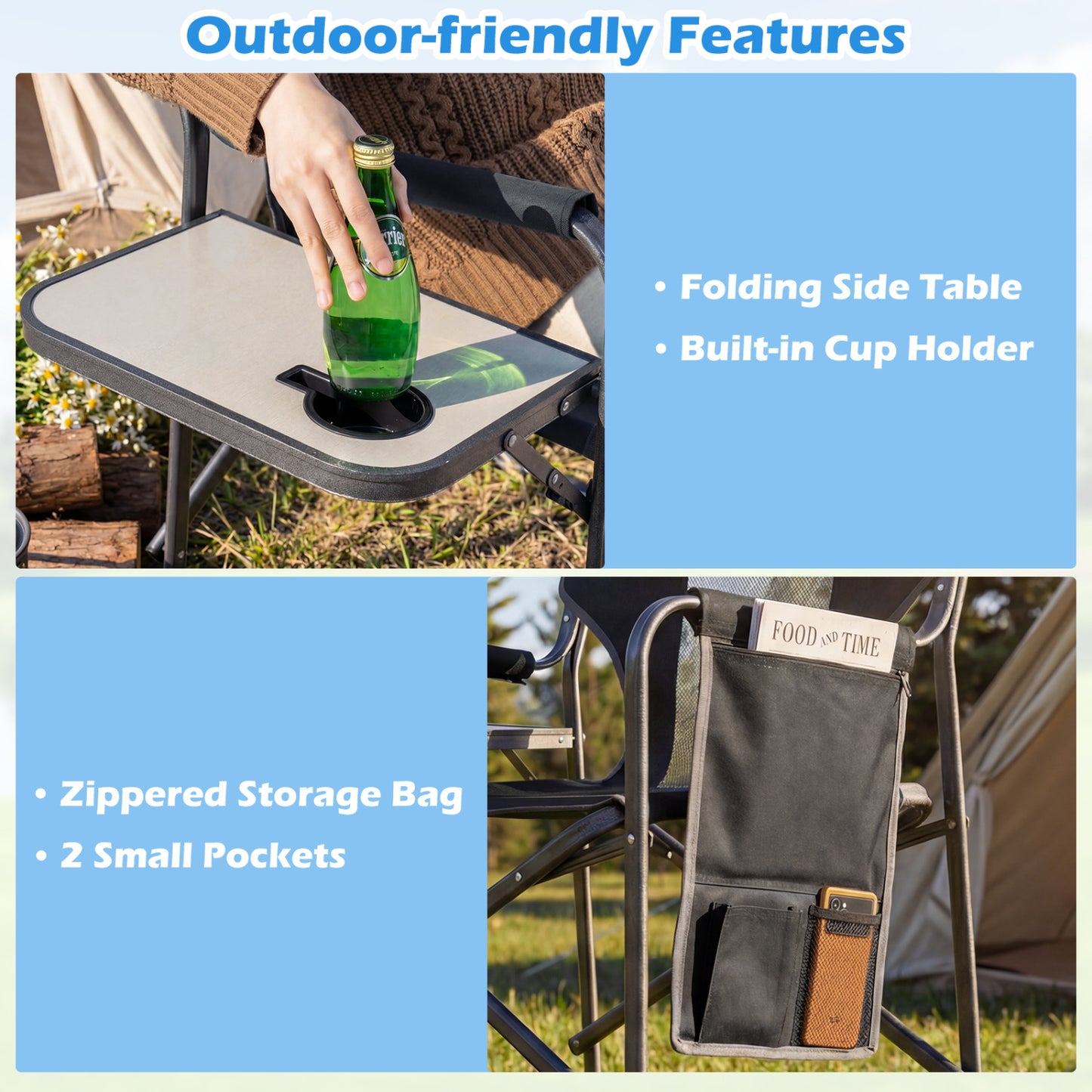 Folding Camping Chair with Side Table and Cup Holder