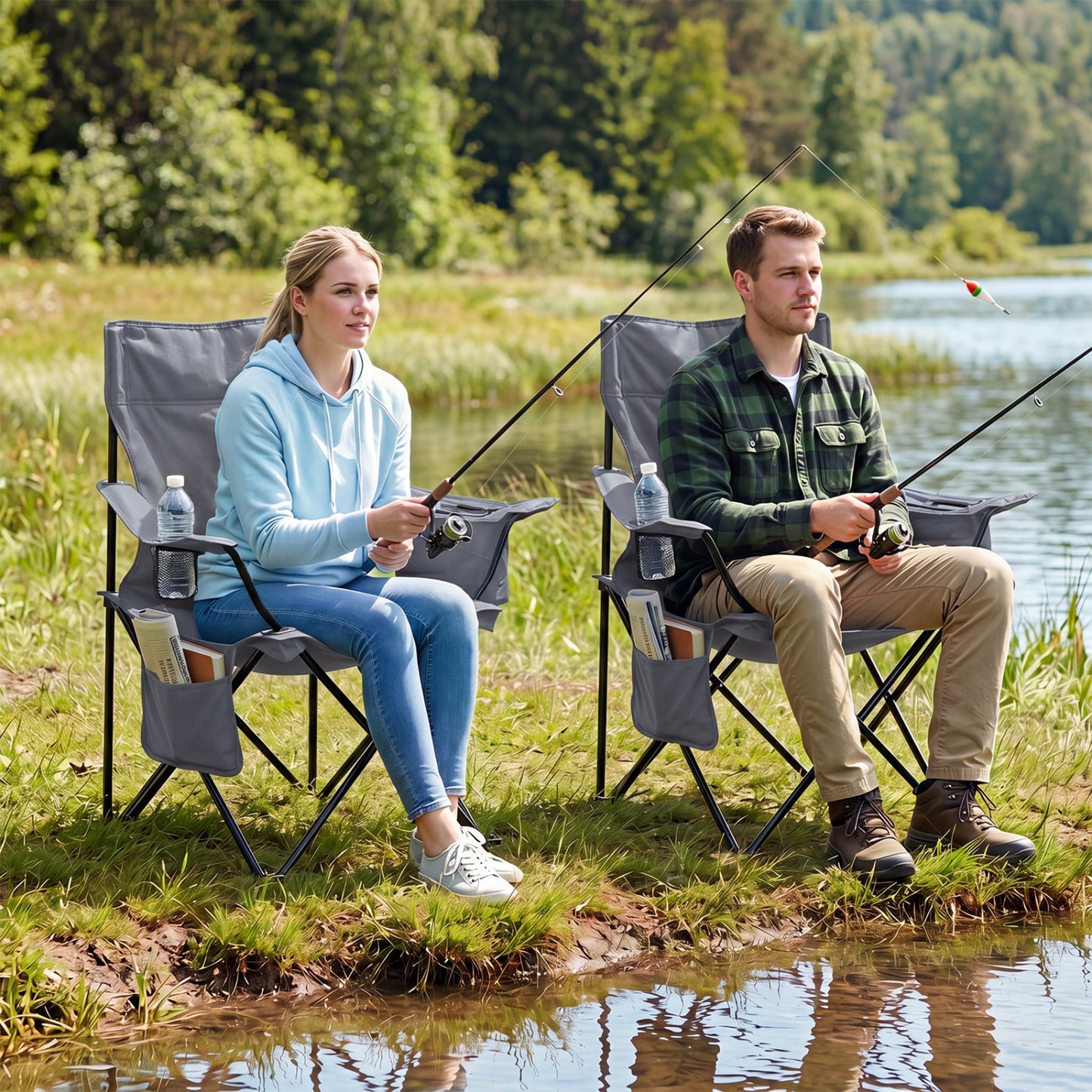 Folding Camping Chair with Mesh Backrest and Carrying Bag