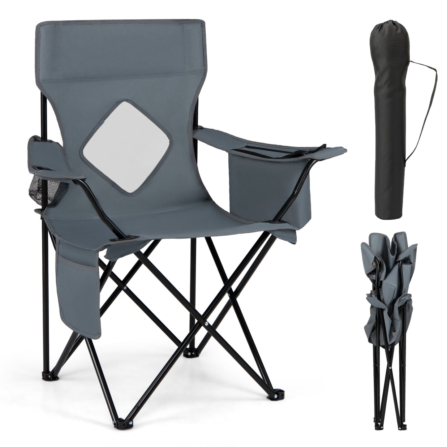 Folding Camping Chair with Mesh Backrest and Carrying Bag