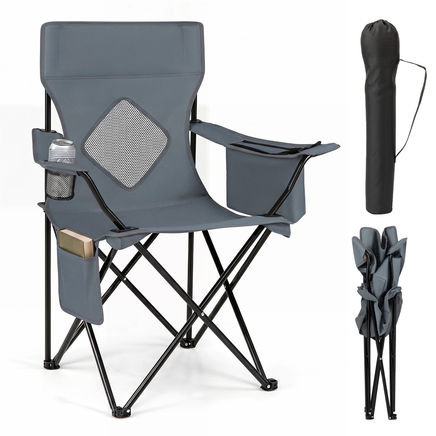 Folding Camping Chair with Mesh Backrest and Carrying Bag