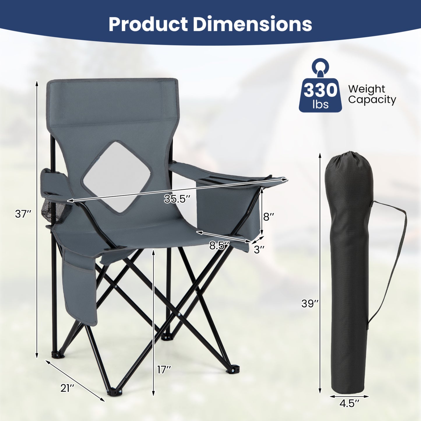 Folding Camping Chair with Mesh Backrest and Carrying Bag