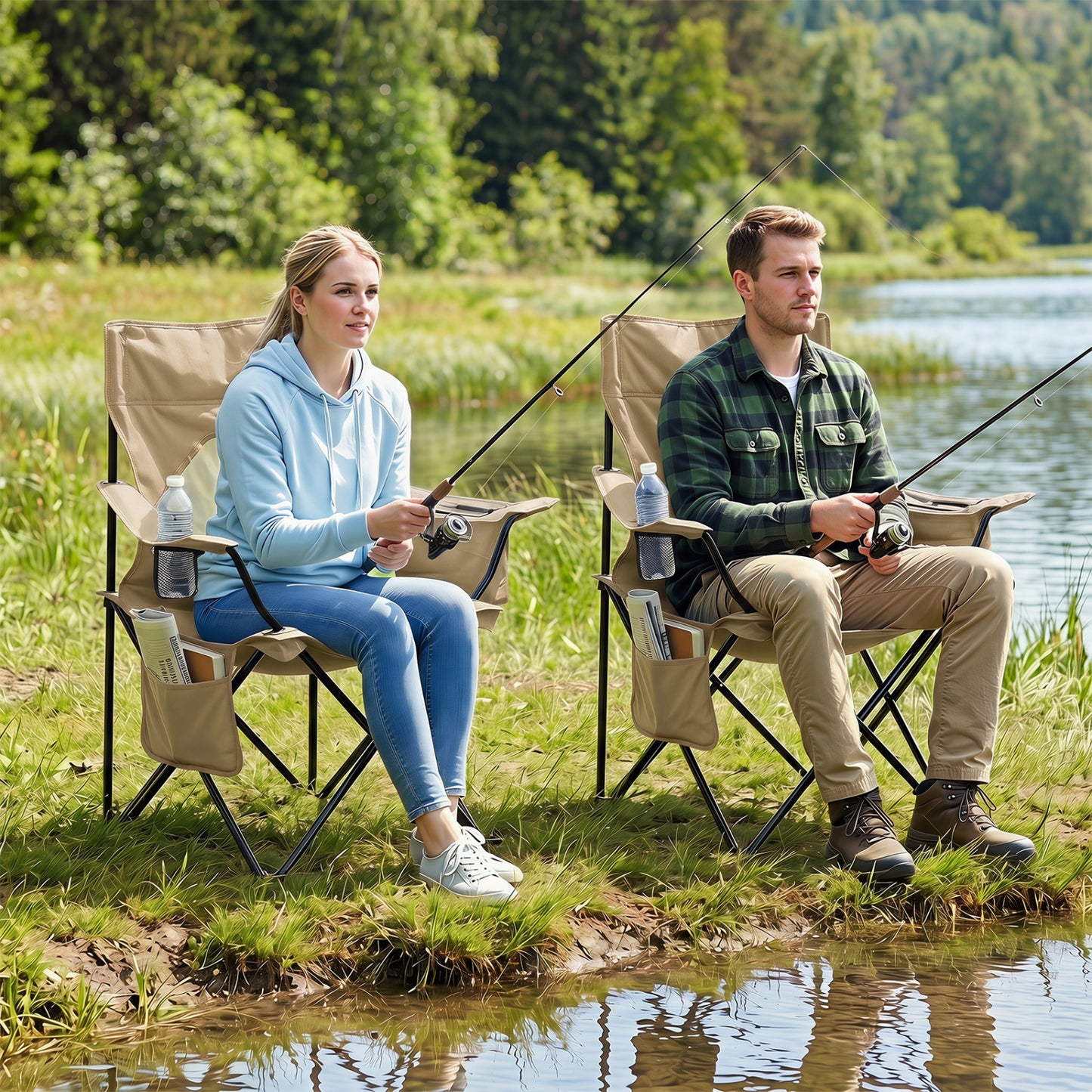 Folding Camping Chair with Mesh Backrest and Carrying Bag