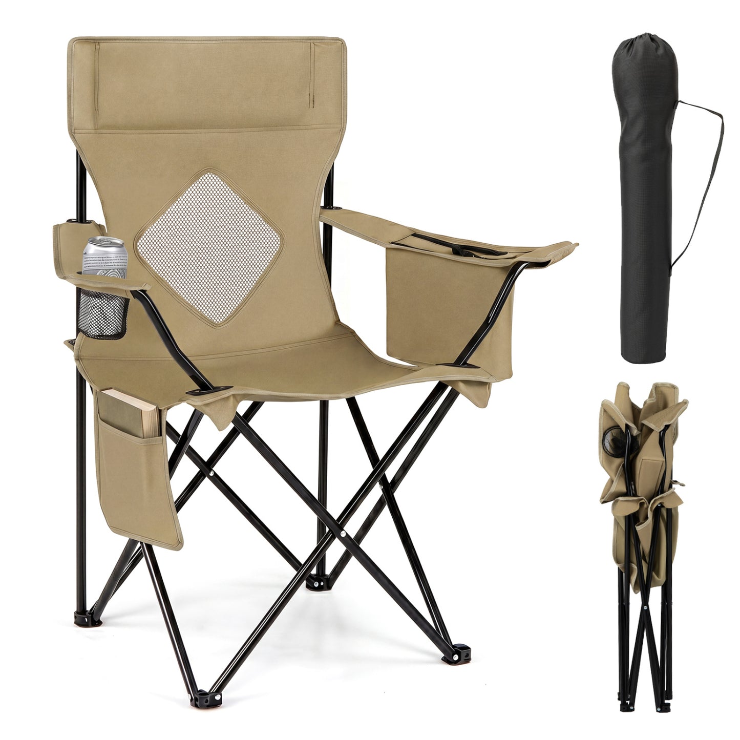 Folding Camping Chair with Mesh Backrest and Carrying Bag
