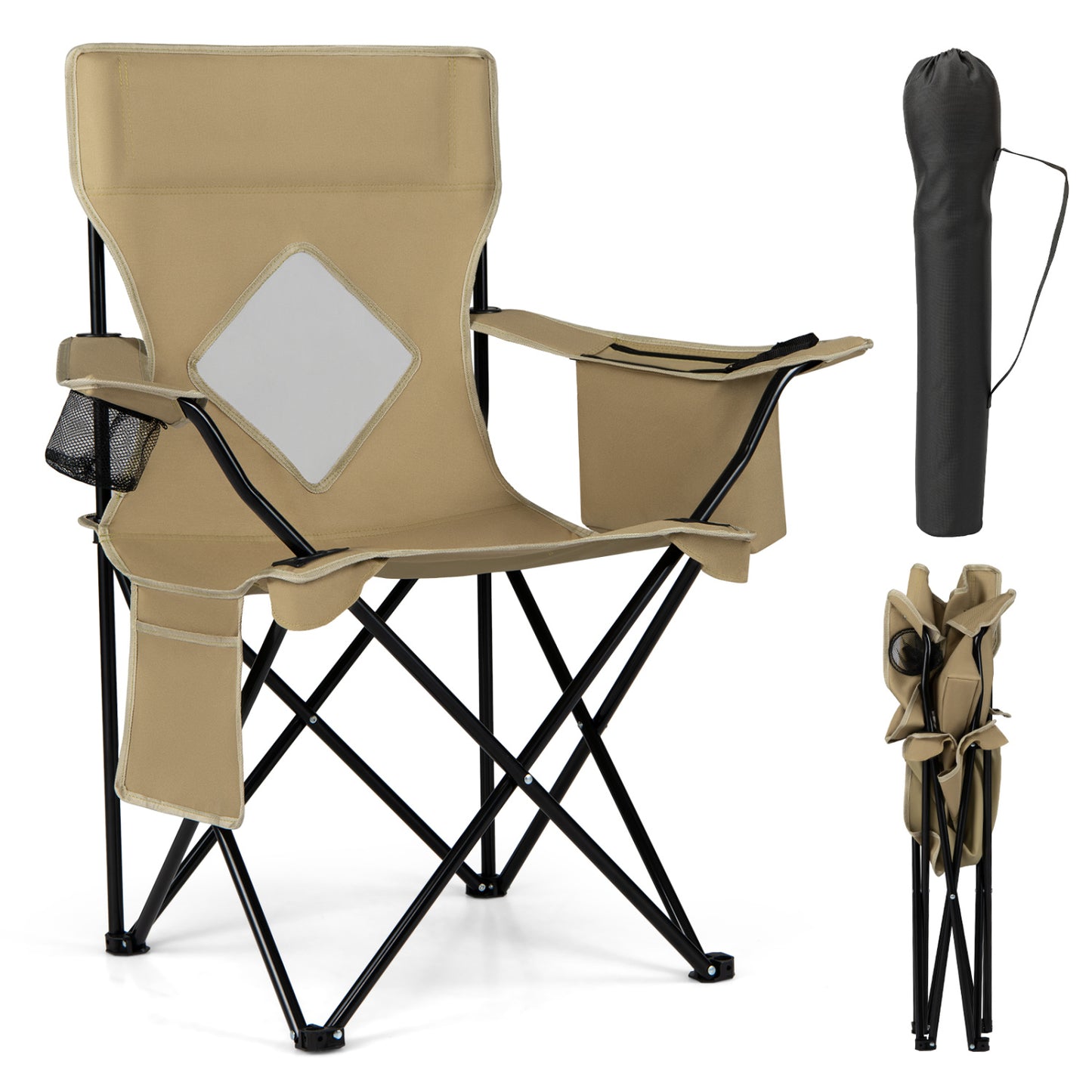 Folding Camping Chair with Mesh Backrest and Carrying Bag