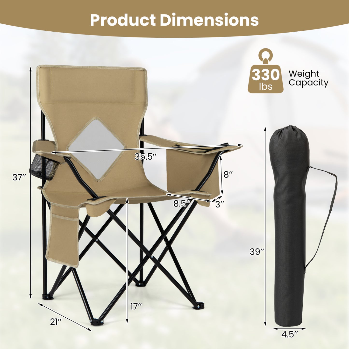 Folding Camping Chair with Mesh Backrest and Carrying Bag