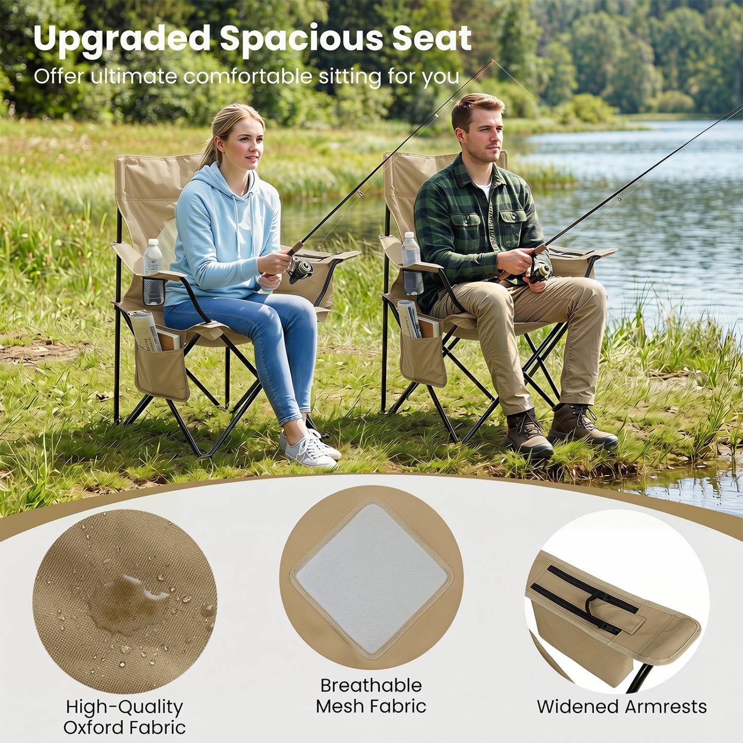 Folding Camping Chair with Mesh Backrest and Carrying Bag