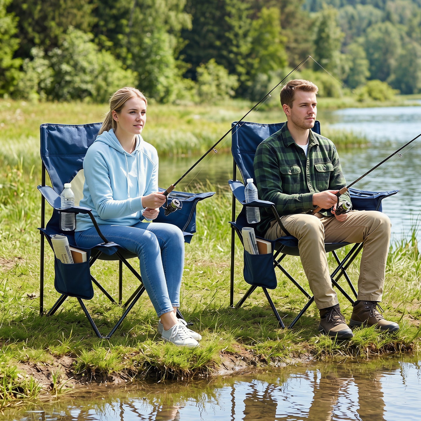 Folding Camping Chair with Mesh Backrest and Carrying Bag