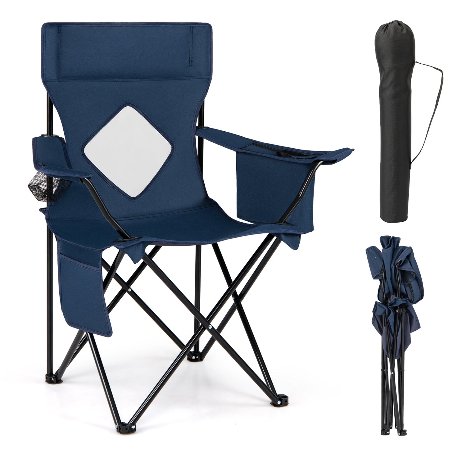 Folding Camping Chair with Mesh Backrest and Carrying Bag