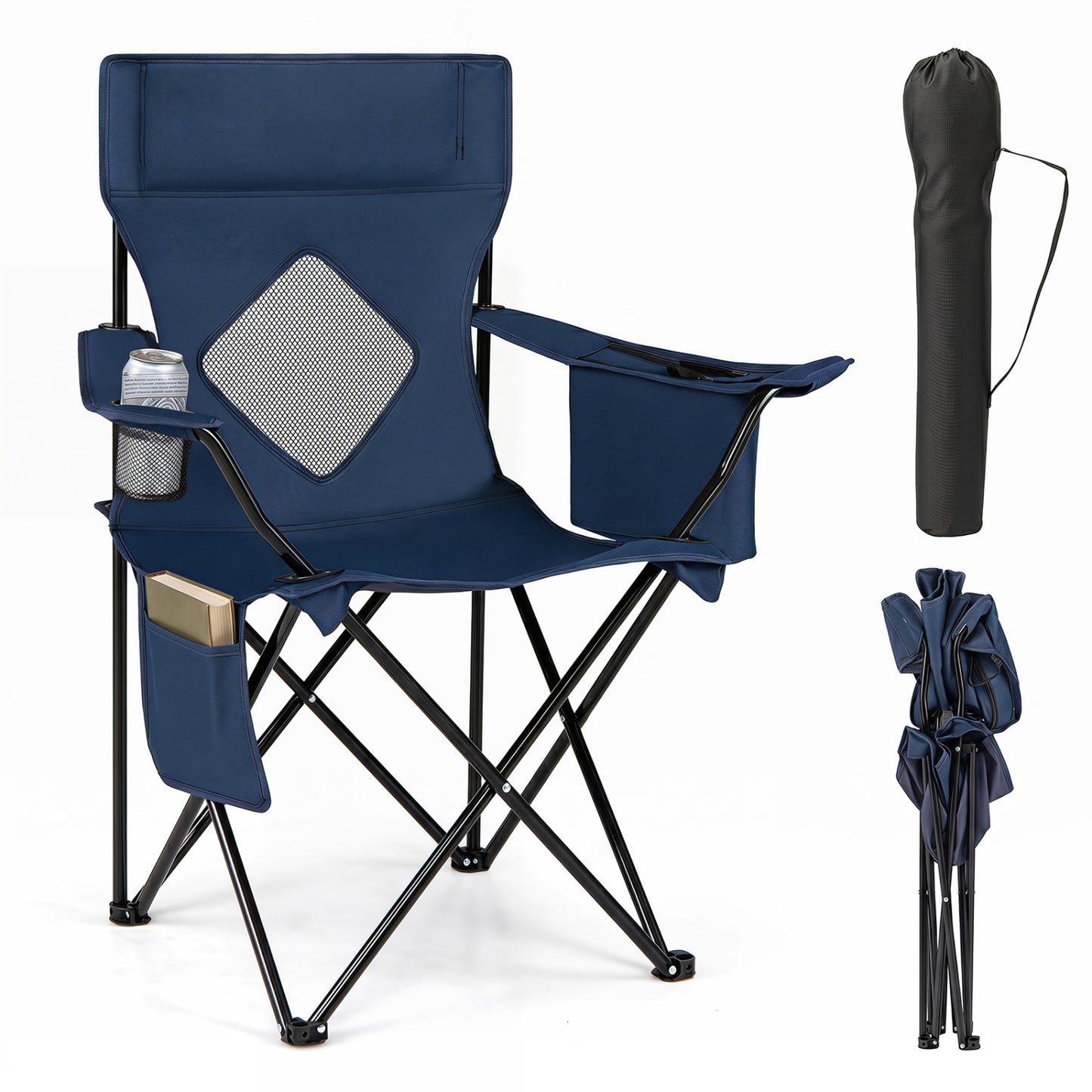Folding Camping Chair with Mesh Backrest and Carrying Bag
