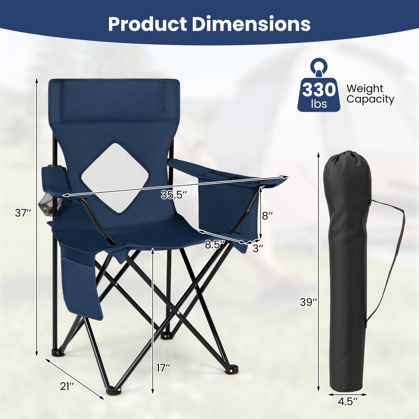 Folding Camping Chair with Mesh Backrest and Carrying Bag