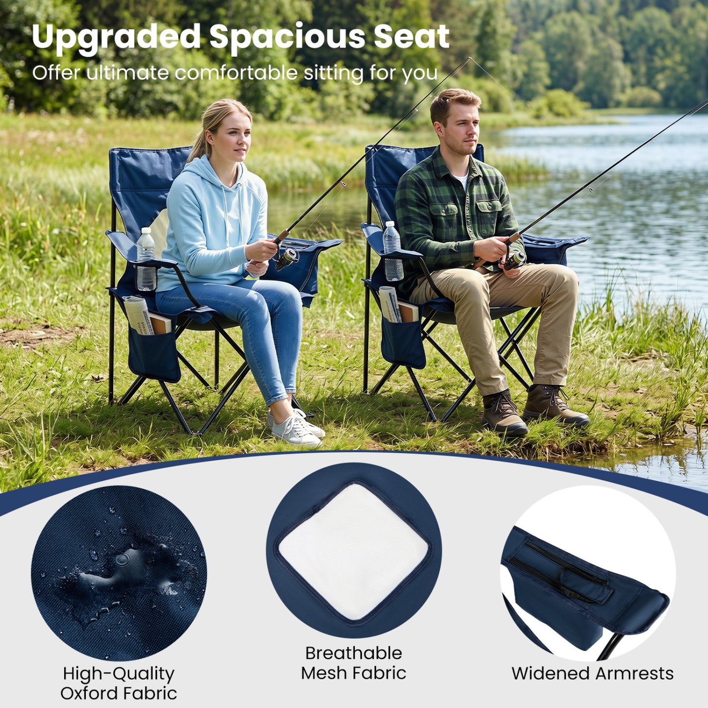 Folding Camping Chair with Mesh Backrest and Carrying Bag
