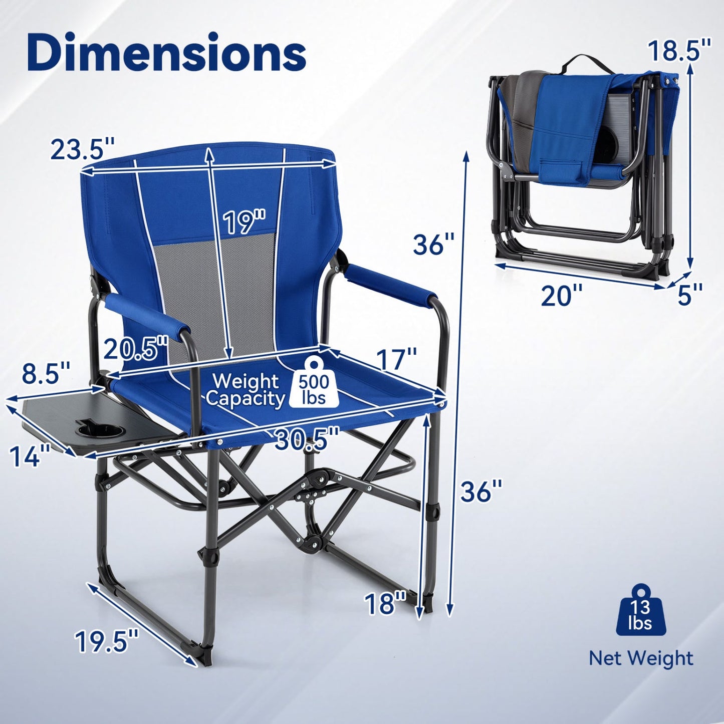 Folding Camping Chair with Side Table and Cup Holder