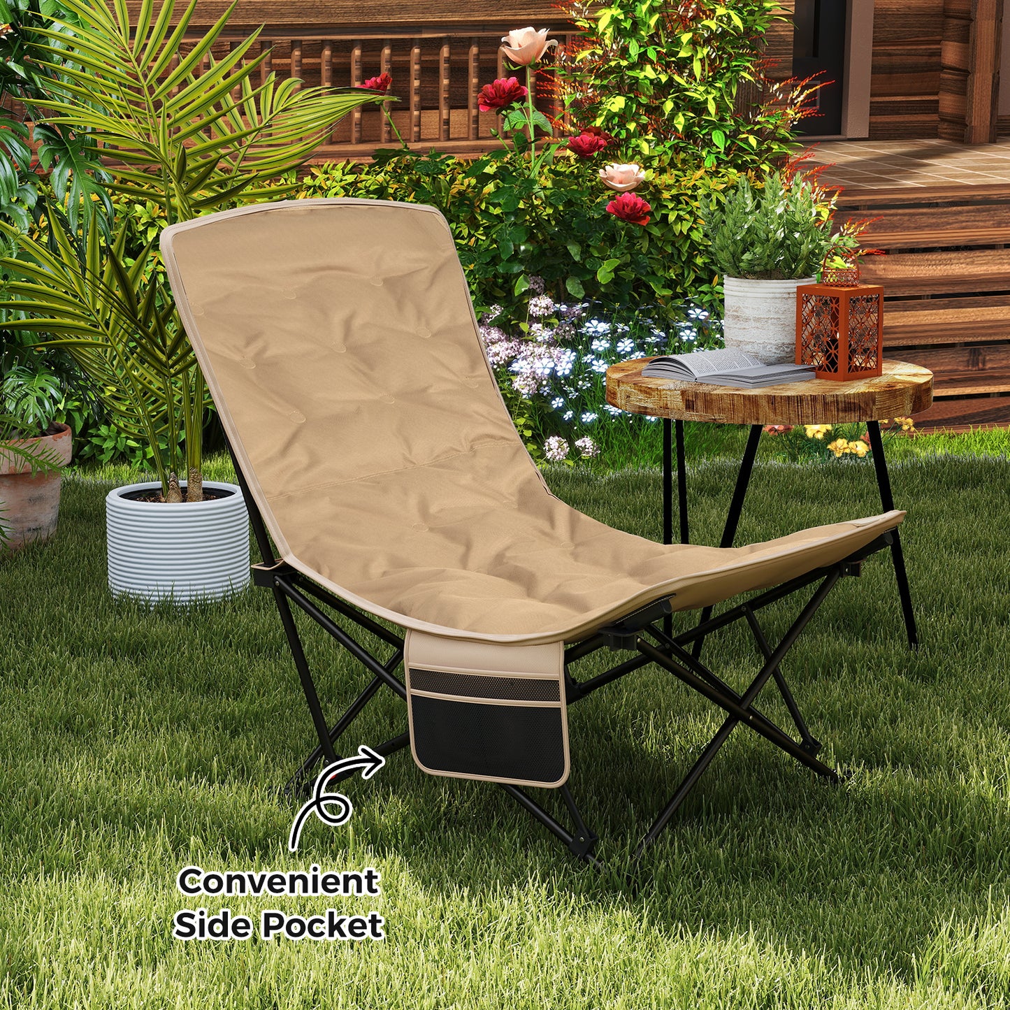 Folding Camping Chair with Adjustable Backrest and Carry Bag