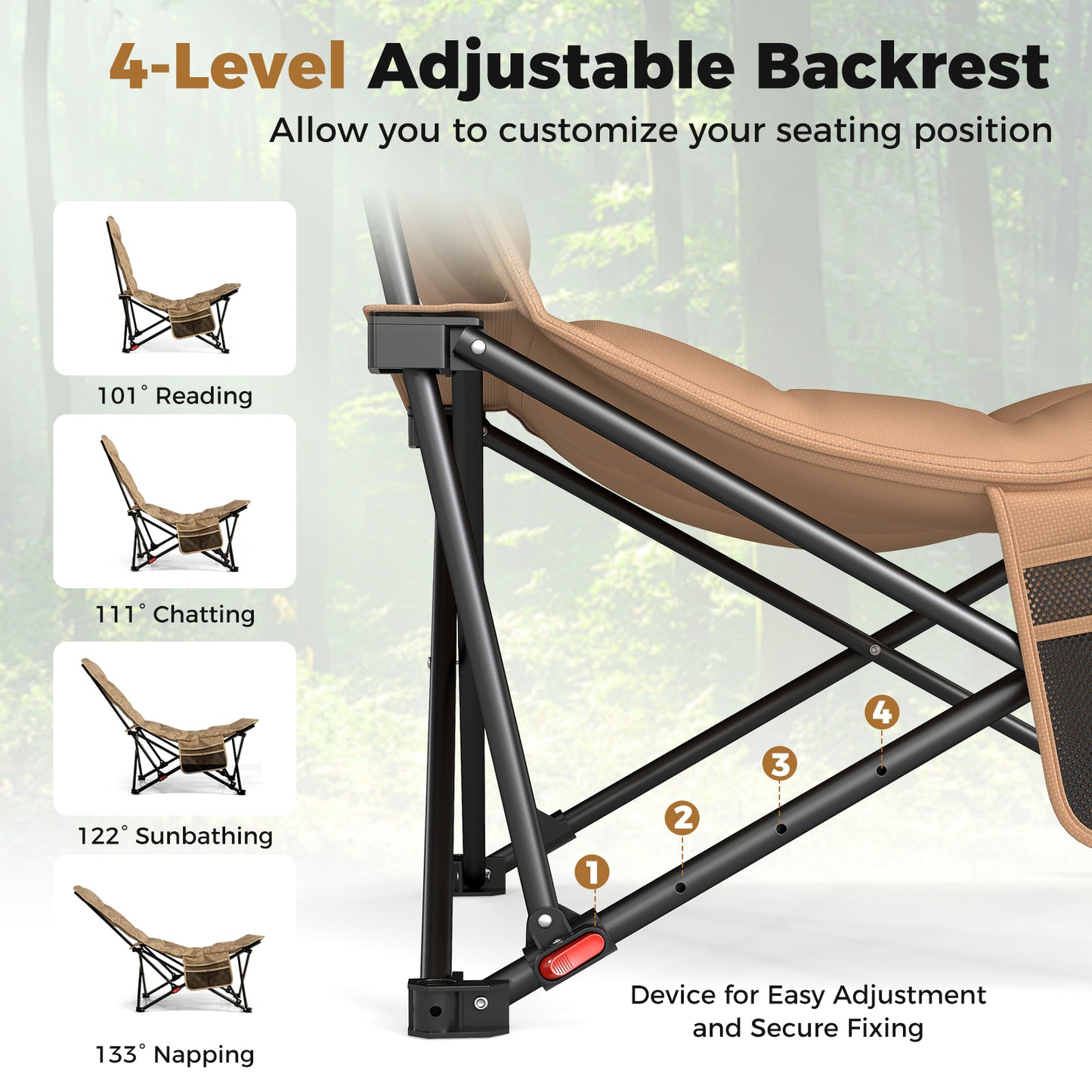 Folding Camping Chair with Adjustable Backrest and Carry Bag