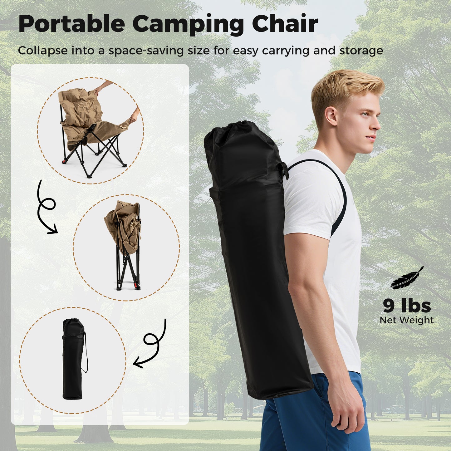 Folding Camping Chair with Adjustable Backrest and Carry Bag