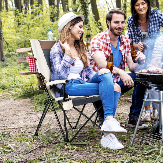 Folding Camping Chair with Lumbar Pillow and Cup Holder