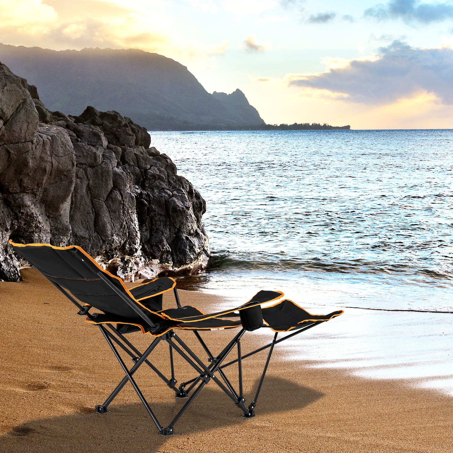 Folding Camping Chair with Adjustable Footrest and Carry Bag