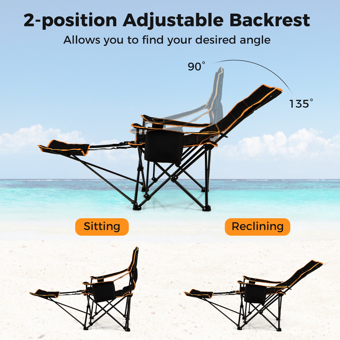 Folding Camping Chair with Adjustable Footrest and Carry Bag