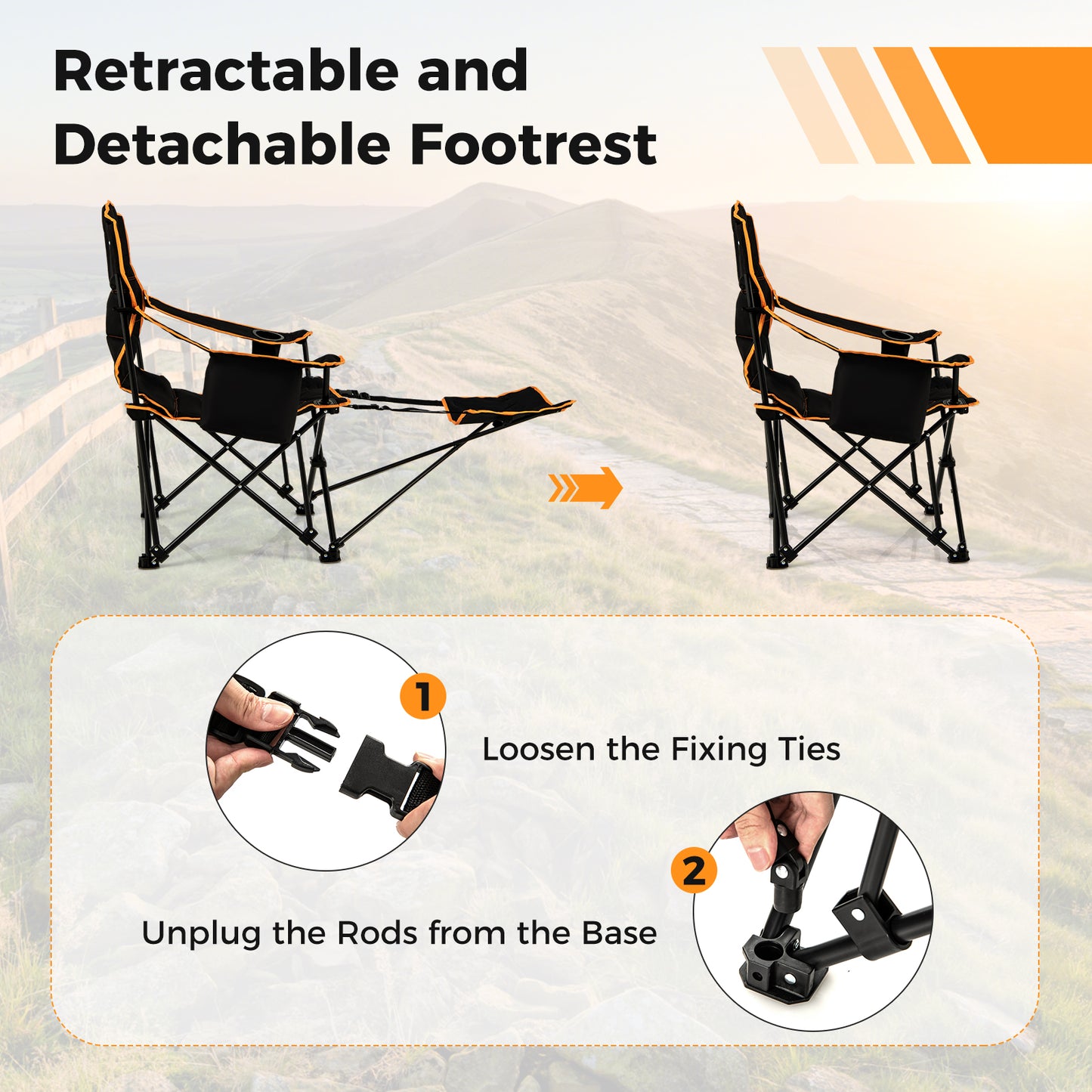 Folding Camping Chair with Adjustable Footrest and Carry Bag