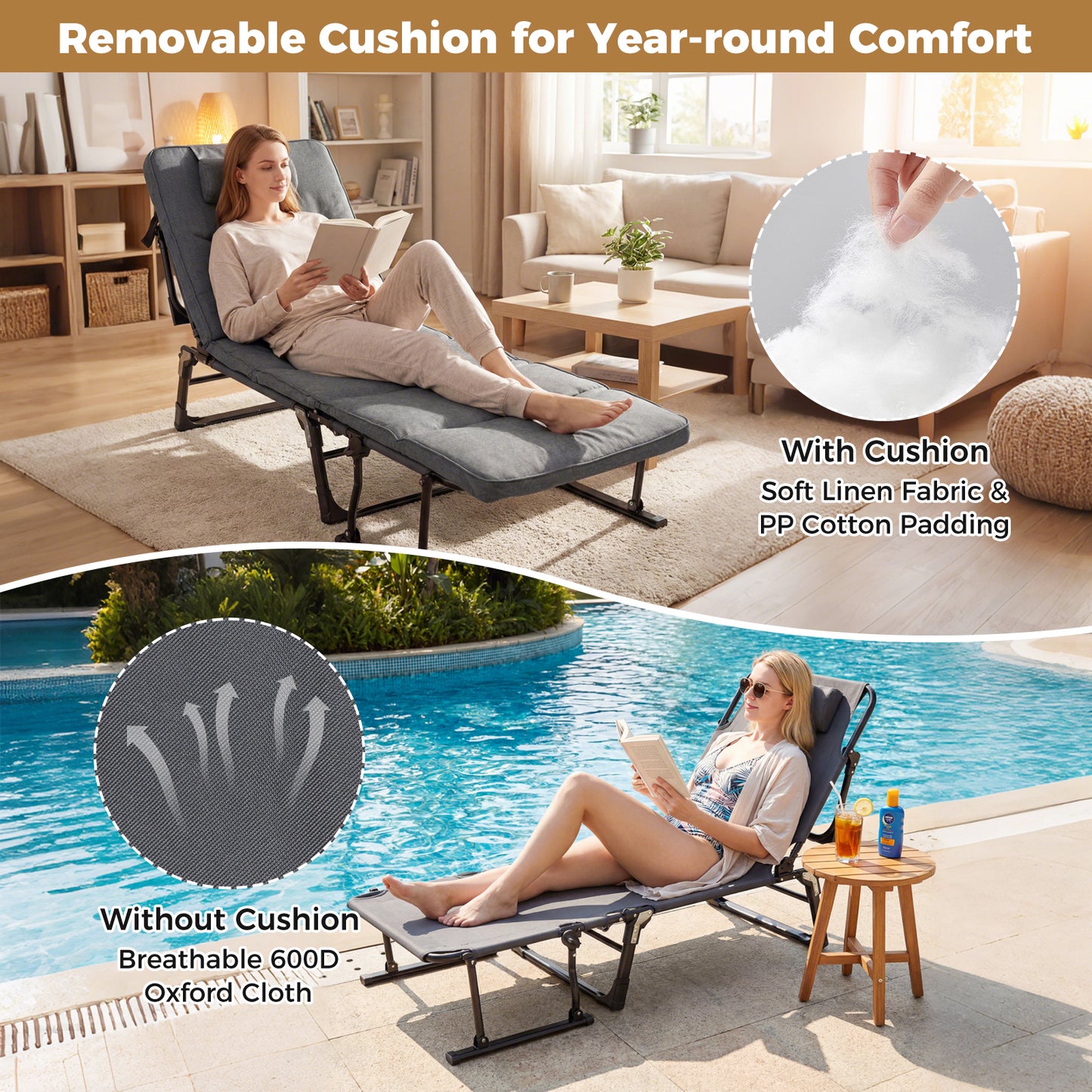 Folding Camping Cot with Mattress 3-in-1 Convertible Sleeper