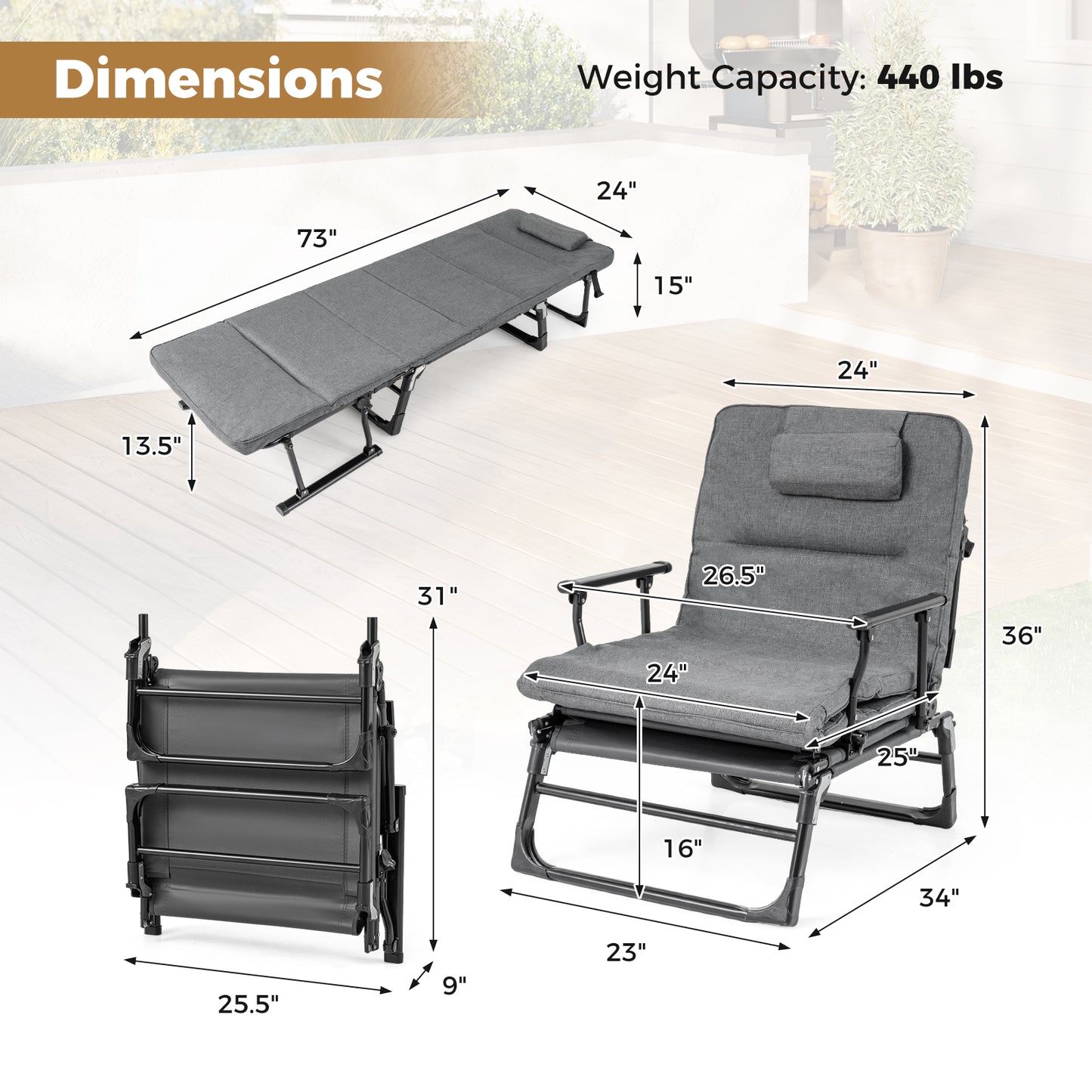 Folding Camping Cot with Mattress 3-in-1 Convertible Sleeper