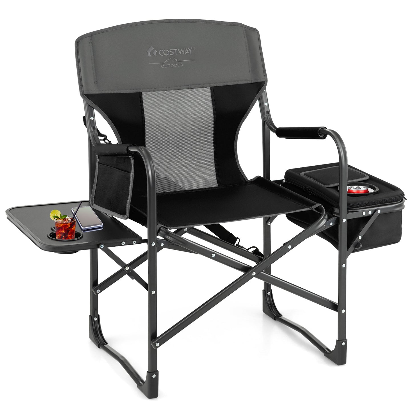 Folding Directors Chair with Cooler Bag and Side Table