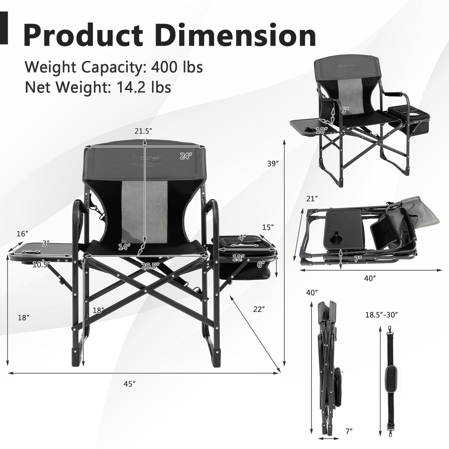 Folding Directors Chair with Cooler Bag and Side Table