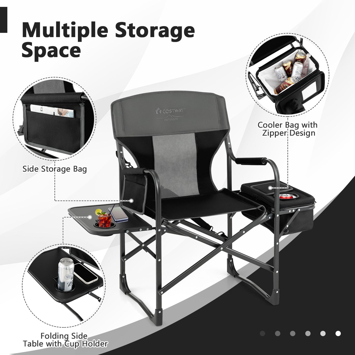 Folding Directors Chair with Cooler Bag and Side Table