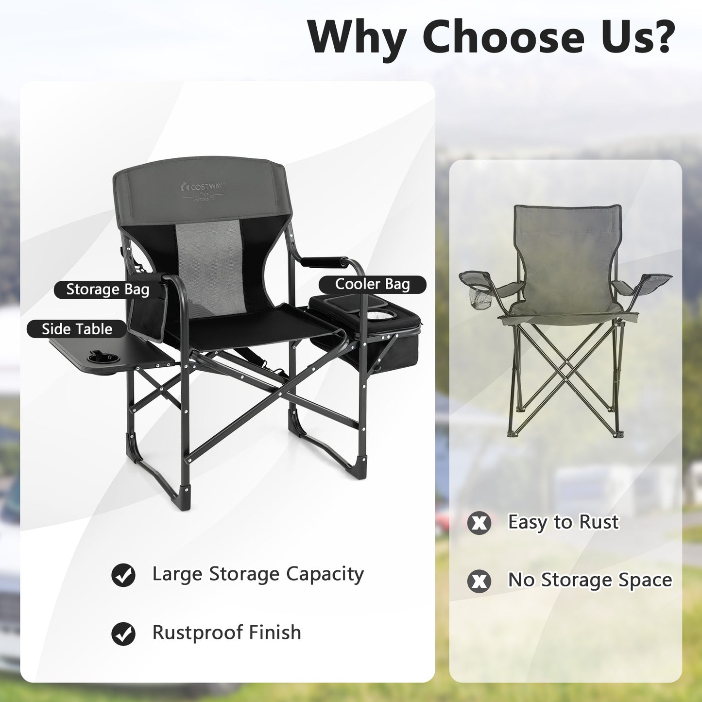 Folding Directors Chair with Cooler Bag and Side Table