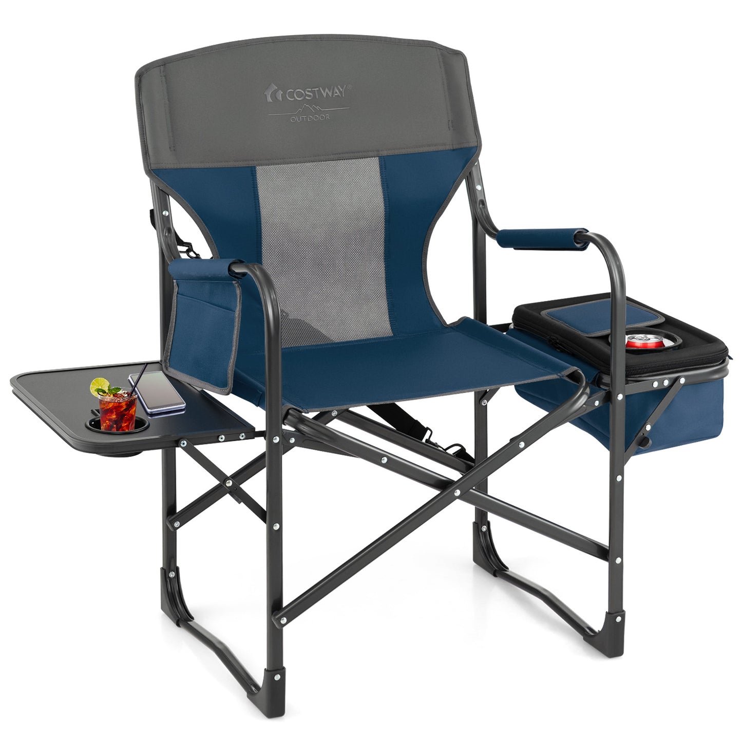 Folding Directors Chair with Cooler Bag and Side Table