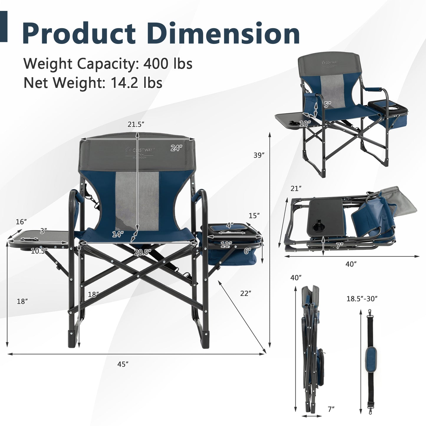 Folding Directors Chair with Cooler Bag and Side Table