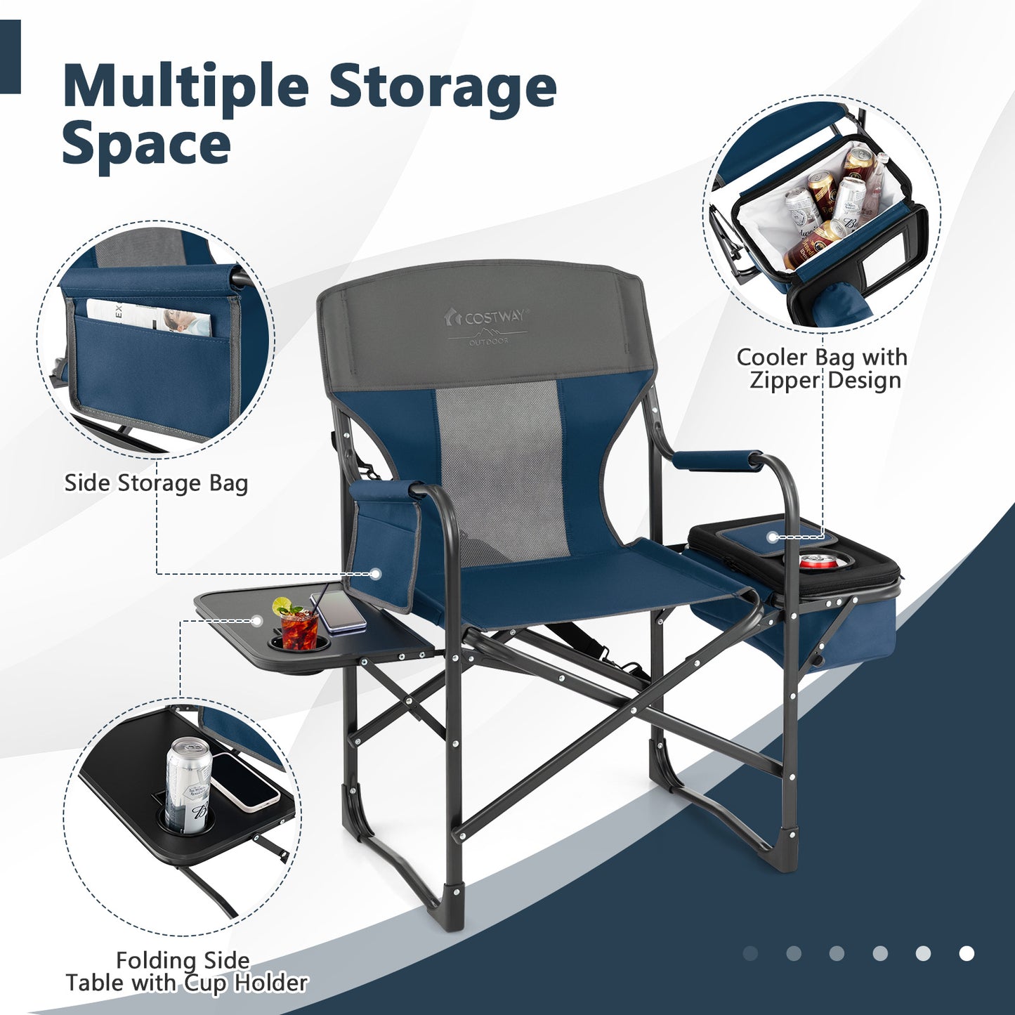 Folding Directors Chair with Cooler Bag and Side Table