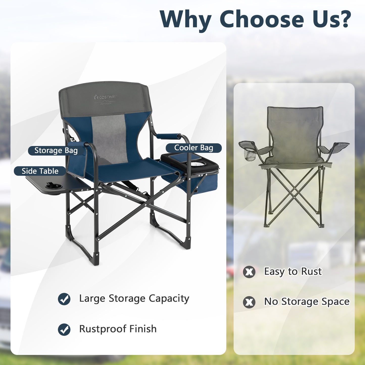 Folding Directors Chair with Cooler Bag and Side Table