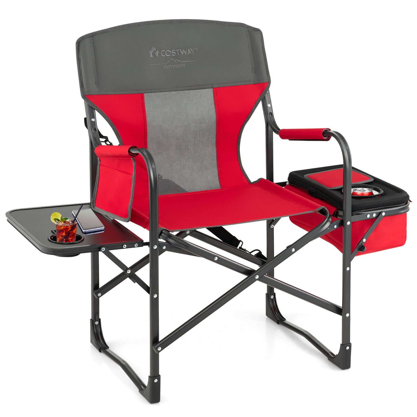Folding Directors Chair with Cooler Bag and Side Table