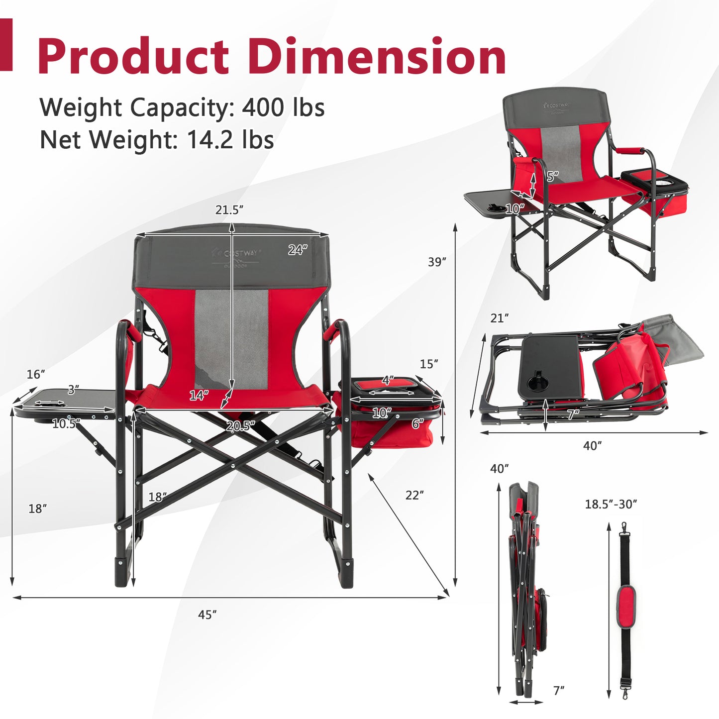 Folding Directors Chair with Cooler Bag and Side Table