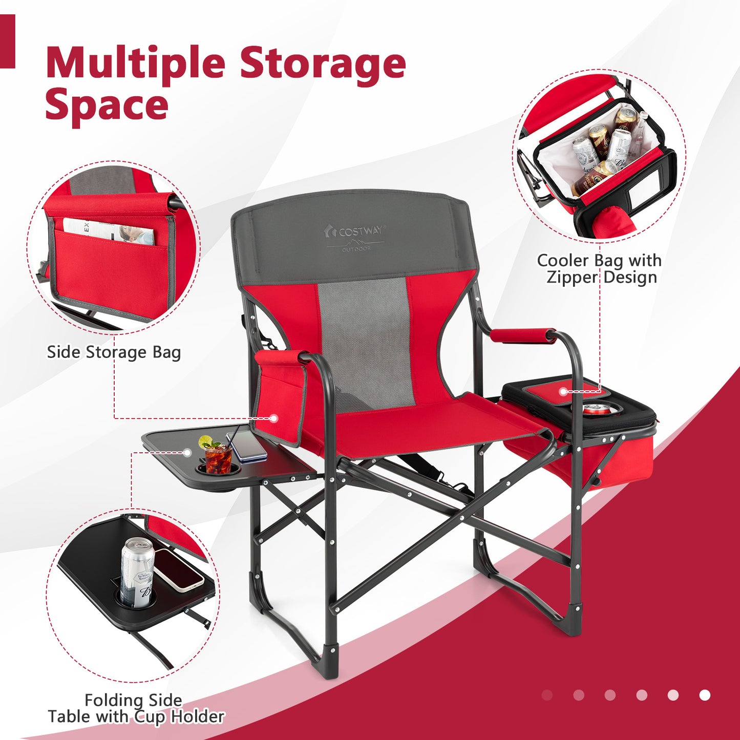 Folding Directors Chair with Cooler Bag and Side Table