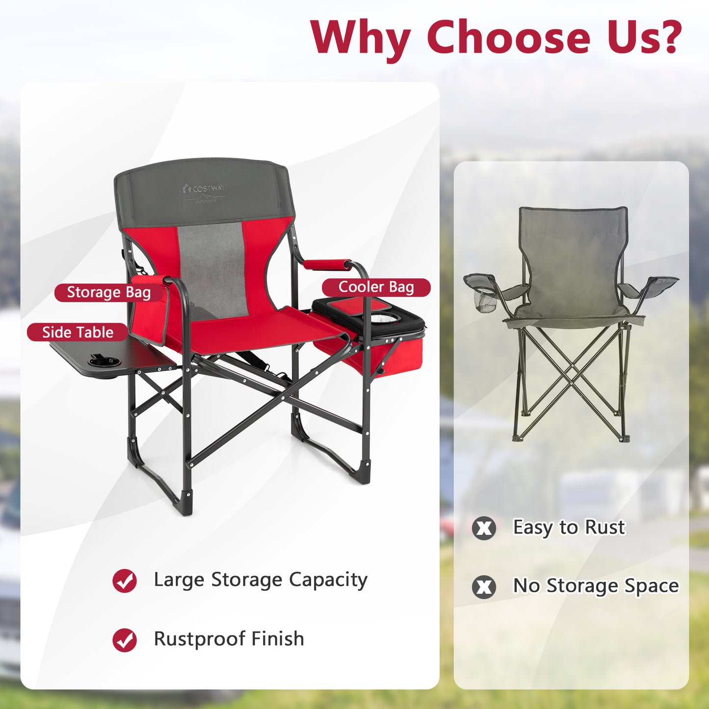 Folding Directors Chair with Cooler Bag and Side Table