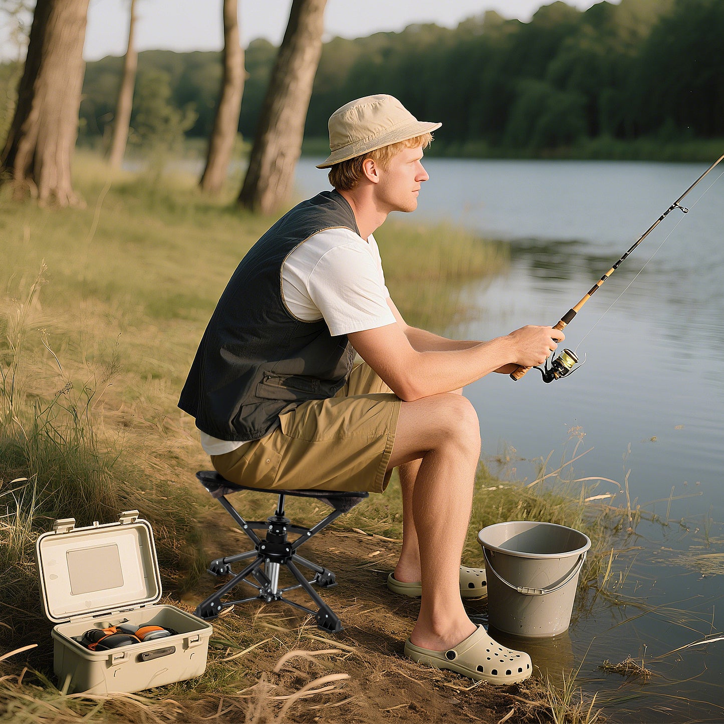 360° Swivel Folding Camping Stool with Anti-Sink Feet