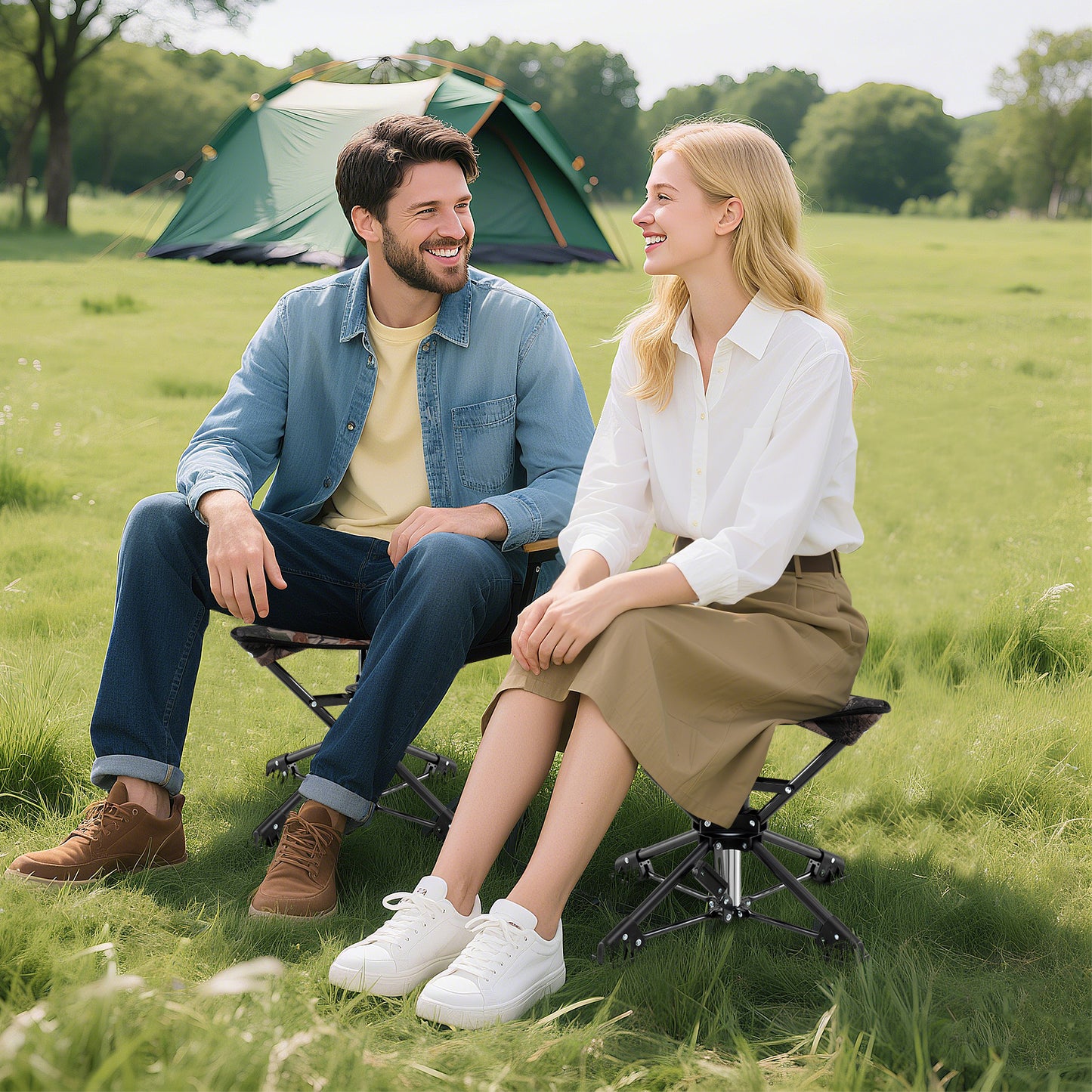 360° Swivel Folding Camping Stool with Anti-Sink Feet