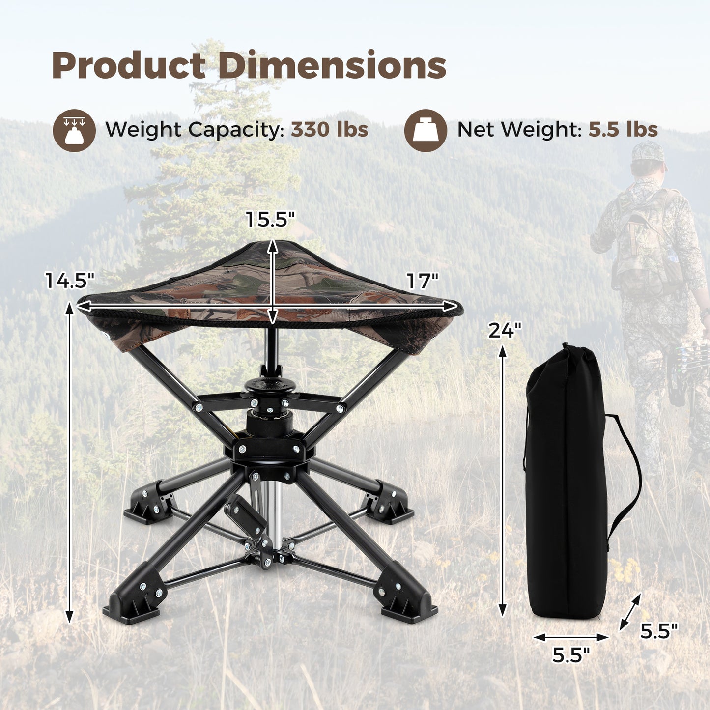 360° Swivel Folding Camping Stool with Anti-Sink Feet
